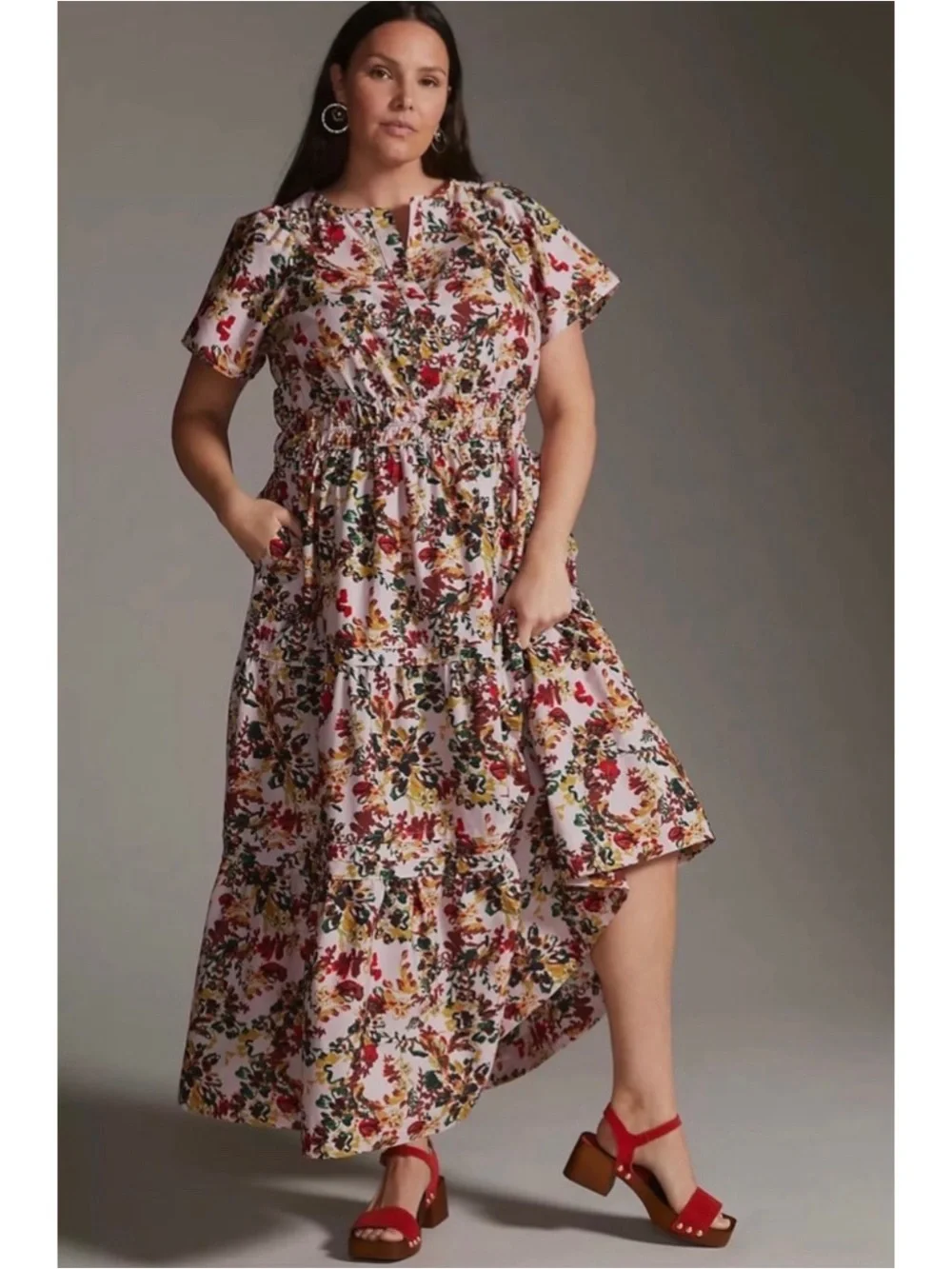 Anthropologie Somerset Floral Pink Maxi Dress Smocked Cotton Size Small NWT